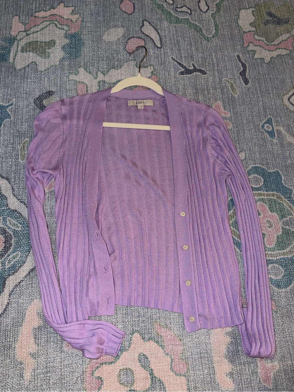 LOFT Lavender Ribbed Button-Front Women's Cardigan